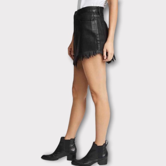 Etienne Marcel Denim Black Frayed Assymmetric Scallop Jean Mini Skirt Size 28 - Picture 4 of 10